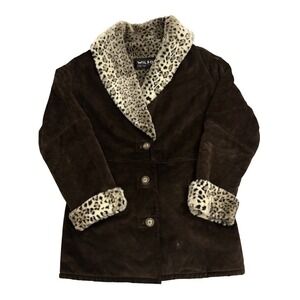 Wilson's Genuine Suede Leather Leopard Faux Fur Penny Lane Coat Jacket Womens M